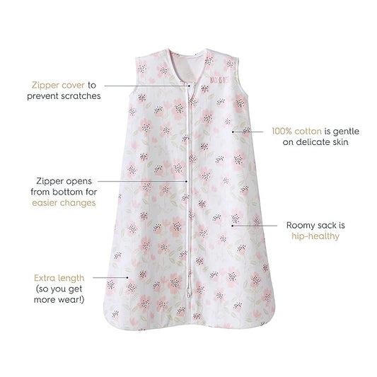 HALO SleepSack, 100% Cotton Wearable Blanket, Swaddle Transition Sleeping Bag, TOG 0.5, Wildflower Blush, Large