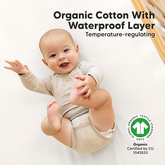 2-Pack Waterproof Crib Sheets for Girl, Boy - Organic Cotton 52X28 Fitted Crib Sheets Neutral,Crib Mattress Protector Sheets,Soft Toddler Bed Sheets,Washable Infant Fitted Baby Crib Sheets(Soft White)