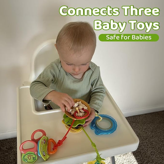 Hamburger Suction Cup Toys Holder for High Chair, Stroller Baby Toys 6-12 Months & Toddlers, 3 Tethers Keep from Falling, Great for Restaurant & Car Seat Airplane Travel