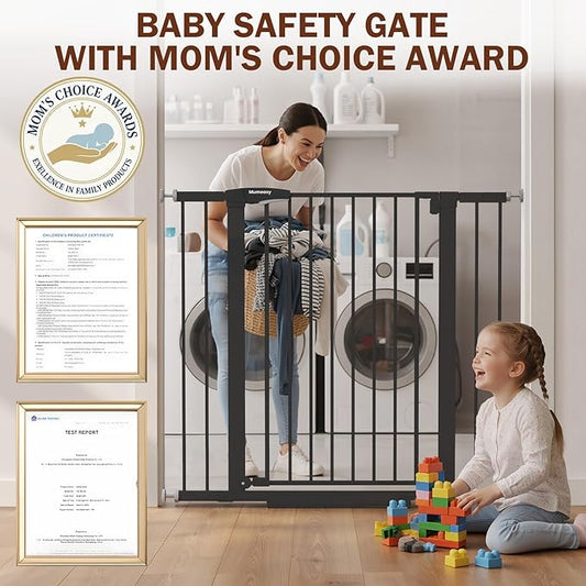 Mumeasy 36" Extra Tall Baby Gate for Stairs and Doorways, 26-40" Auto Close Dog Gate Indoor, Easy Install Pressure Mounted Pet Gate, Safety Baby Gates with Door for Child and Pets