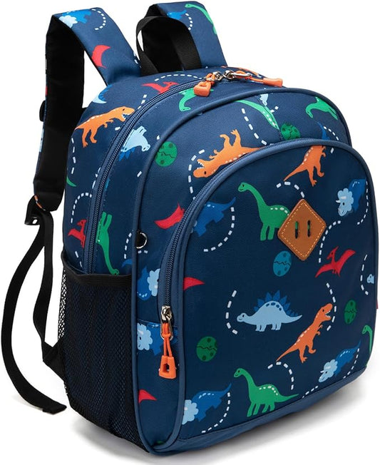 JinBeryl Toddler Backpack for Boys or Girls, Little Kids Backpack for Preschool or Kindergarten (Dinosaur Navy Blue, Small)