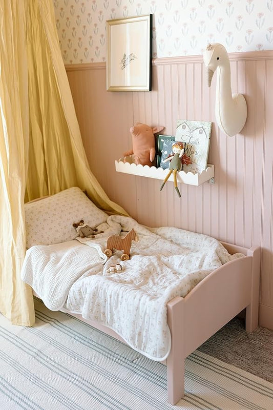 Oilo 100% Organic Premium Cotton Muslin Crib Quilt (45" x 60") Print and Solid Sides, Extra-Soft & Lightweight, Fits Toddler Beds, Heirloom Organic Collection, Cream & Peach Flowers, Dainty Floral