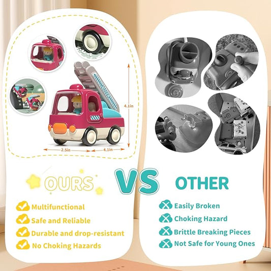 Baby Toys Push Cars for 1 2 3 Year Old 2 Pack Friction Powered Airplane Fire Trucks for Toddlers 1-3 Lights and Musical Toys for 1 Year Old First Birthday Gifts for Toddler