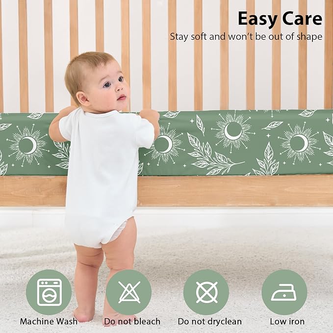 Baby Crib Sheets for Boys and Girls, 3 Pack Fitted Toddler Bed Sheets Neutral for 52”x28” Standard Crib and Toddler Mattresses, Super Soft Microfiber Green Starry Sky