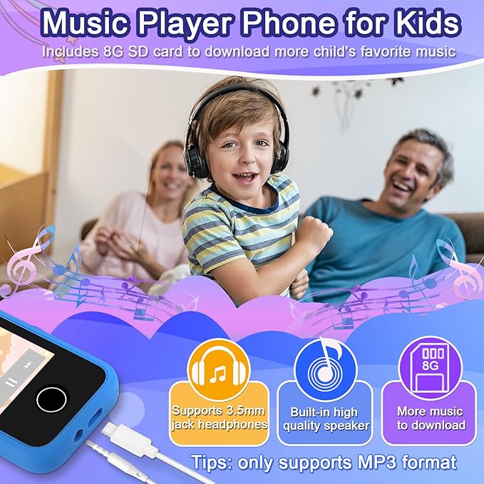 Kids Phone Toys for Boys, 3 4 5 6 7 8 Year Old Boys Girls Christmas Birthday Gifts for Kids, 2.8" Touchscreen Smartphone Toddler Cell Phone, Children Play Toy Phone with Camera, Game, Music, 8GB Card