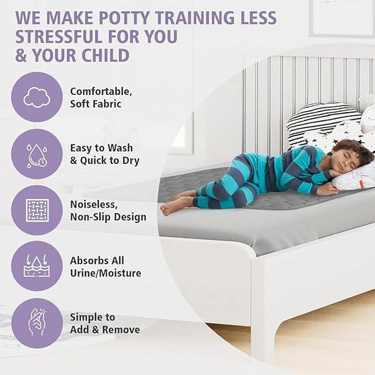 Lynmark® Toddler Potty Training Bed Pads - Soft Waterproof Bedwetting Pee Protector Mat for Kids - Multi-Layer Non-Slip Washable Incontinence Mattress Sheet Absorbs Up to 2000ml - 33" x 27", Grey