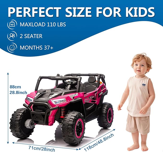 24V Car for Kids, 4WD Ride on Electric Cars, 4x4 Battery Powered Electric UTV for Boys Girls, 3 Speeds Off Road Truck with Bluetooth (Pink)
