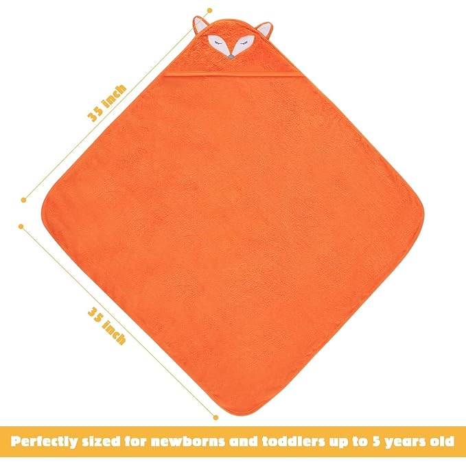 Touchat Hooded Baby Towels, Soft and Hypoallergenic Baby Bath Towels with Hood for Toddler Infant Newborn, Large and Absorbent Toddler Towels for Baby Boy Girl (Fox Kit, 35.1''x35.1'')