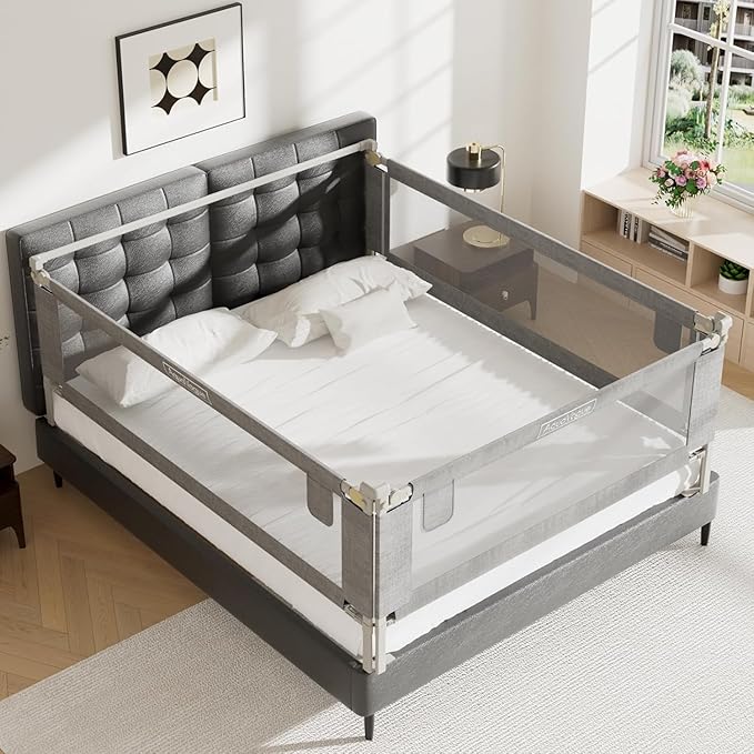 3-Pack Full Size Bed Rails for Toddlers -Height Adjustable Baby Bed Rail Guard Specially Designed for Full Size Bed (74.8"x74.8"x54"-Grey)