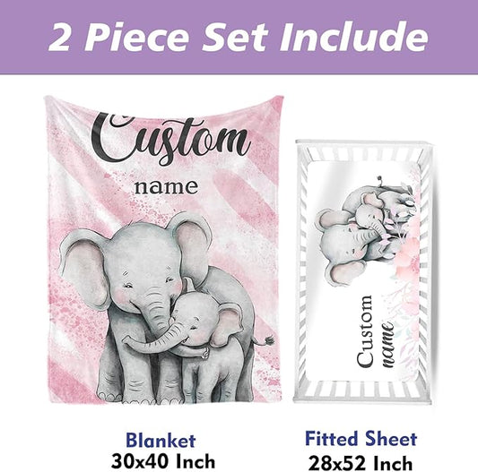 Custom Name Crib Bedding Set with Name, 2 Piece Animal Series Baby Set with Blanket and Crib Sheet, Cozy and Soft Infant Nursery Bedding, Gifts for Toddler