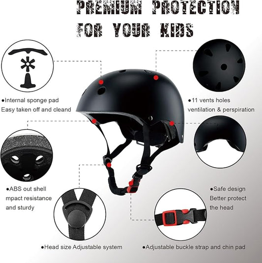 Kids Bike Helmet, CPSC & ASTM Certified, Adjustable EPS Protective Gear, 5 Colors, Multi-Sport for Boys & Girls, 11 Vents, Free Sports Drawstring Bag