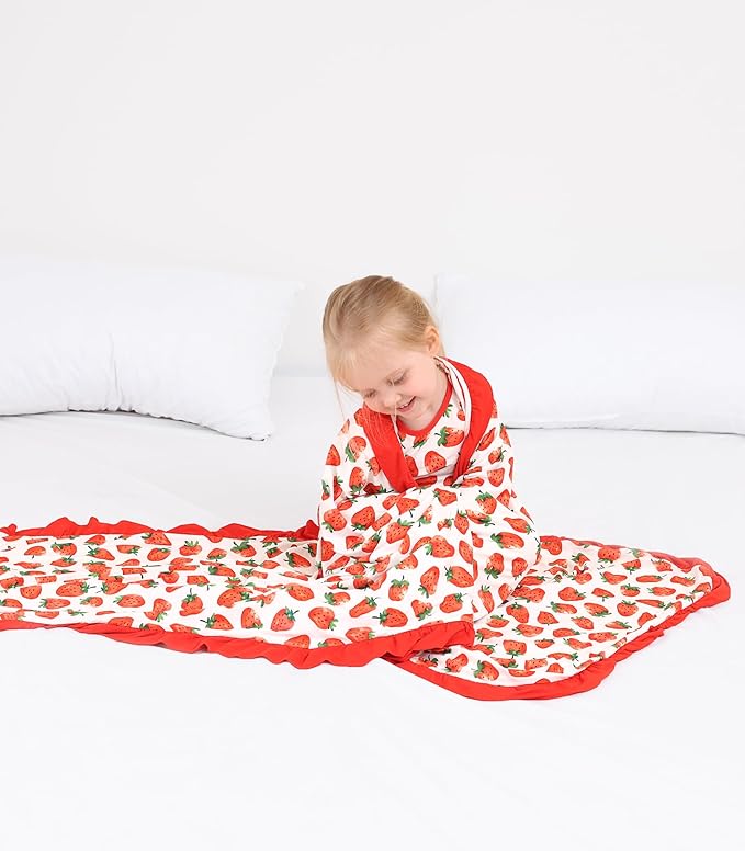 Premium Baby Blankets, Soft Viscose from Bamboo Blanket for Girls, Nursery Crib Bedding Quilt for Newborn and Toddler, Ruffle Blanket Cooling for Hot Sleepers, 50''x50'' Strawberry