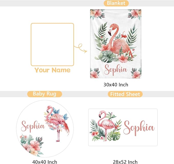 Personalized Baby Crib Bedding Set - 3 Pcs Custom Nursery Bedding Set with Name - Soft Double Layer Baby Crib Set for Girls Boys - Customized for Infant Toddler - Pink Flamingo