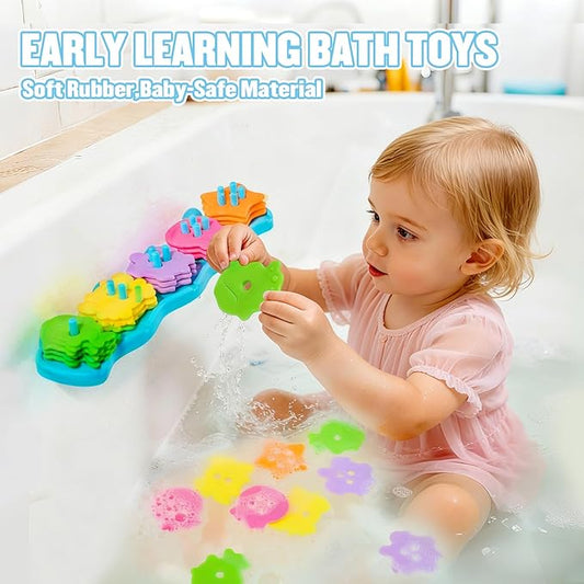 Bath Toys for Kids Ages 1-3 Mold Free Bath Toys Color and Shape Sorting & Stacking Toys with 21 Soft Rubber Floating Pieces for Babies 18+ Months, Early Learning Educational Bathtub Toddler Toys