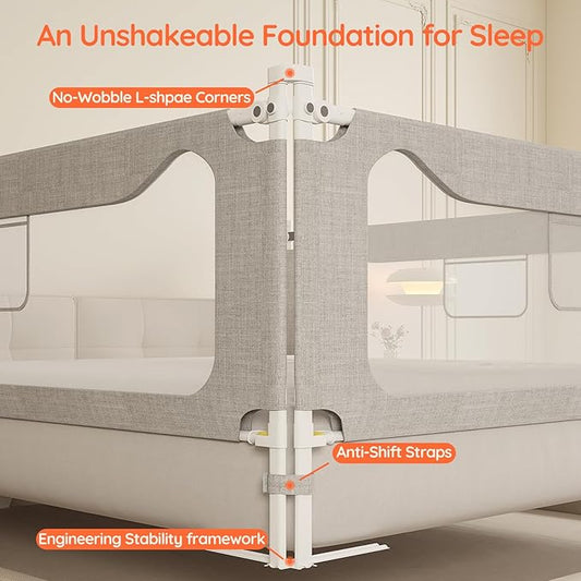 colorfarm King Size Toddler Bed Rail 3 Pack Bed Rails Guard with Safety Lock - Adjustable Bedrails Bed Fence for Infant Baby Toddlers Child (78.7x78.7x74.8)