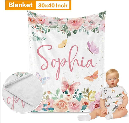 Custom Baby Bedding Set: Personalized Pink Butterfly Bedding Baby Blanket Fitted Sheet Changing Cover Nursery Rug Room Decor Gift Idea
