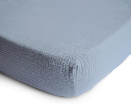 mushie Extra Soft Muslin Fitted Crib Sheet | 192 Thread Count | 28"x 52" (Tradewinds)