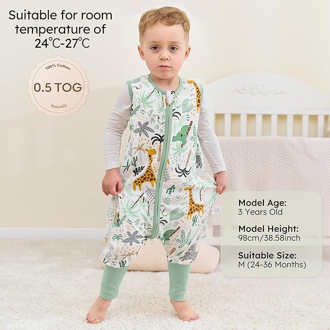 Yoofoss Toddler Sleep Sack With Feet 3-4T 100% Organic Cotton Baby Sleep Sack with Legs Toddler Wearable Blanket with 2-Way Zipper