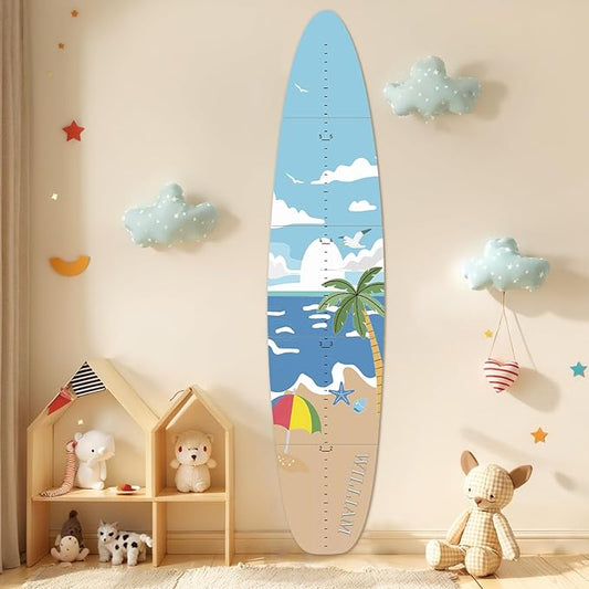 Woodemon Personalized Name Growth Chart, Surfboard Children's Height Growth Chart Wall Board, Stereoscopic Height Ruler, Precision Height Measuring Instrument for Nursery Room, Includes Tools