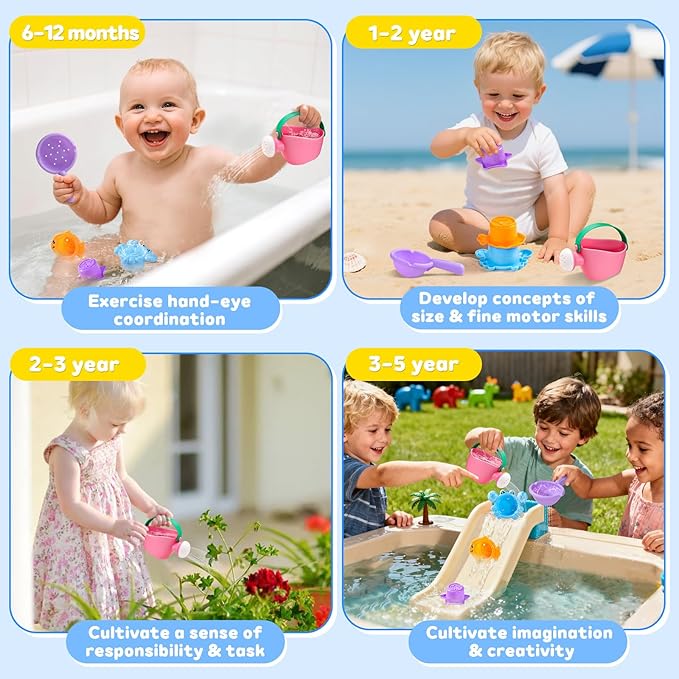 Baby Bath Toys for Kids Ages 1-3 5 PCS Toddler Bath Toys Mold Free for 2-4 Bathtub Sand Beach Pool Water Toys for 1+ Year Old Girl Gifts (Color Random)