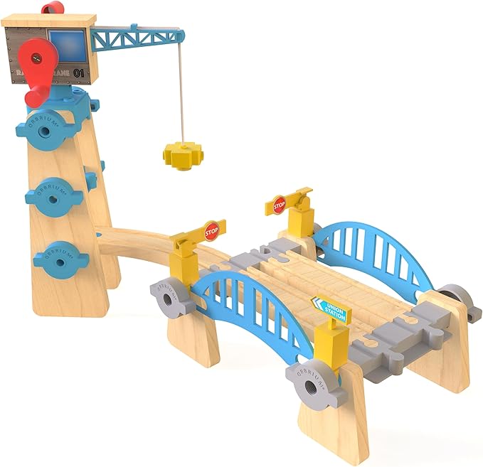 ORBRIUM Wooden Train Tracks Construction Mega Bundle – 273 Pc Elevated Building Toy with Bridges, Crane, Station, Tunnel & Gate – STEM Montessori Toys Fits Thomas, Brio & More