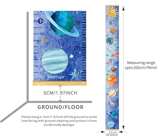 HomeEvolution Kids Growth Chart Height Measuring Chart, Solar System Space Planets Canvas Wall Hanging Rulers for Baby Children Girls Bedroom Decor (Solar System)