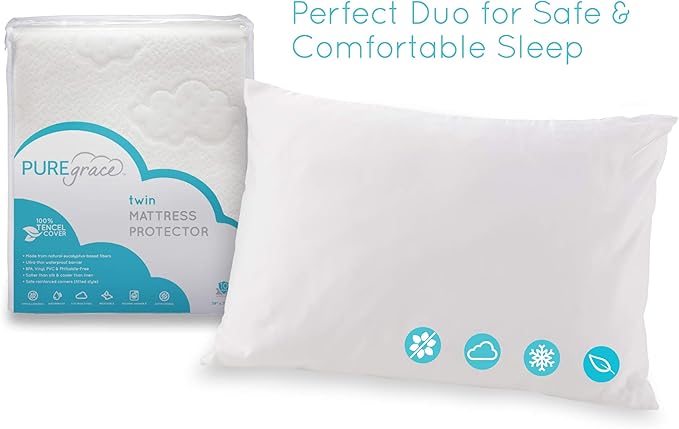 PUREgrace Tencel Toddler Pillow and Pillowcase Set – Organic Cotton Shell, Washable and Soft for Kids Ages 2-5, Perfect Size for Travel (14” x 19”)