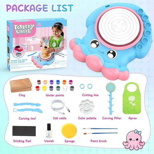 Aujazyble Pottery Wheel for Kids, Complete Pottery DIY Art & Craft Kit Toy, Arts and Crafts for Kids Ages 8-12, Girls Boy Toys Birthday Halloween Christmas Gift for Kid Ages 6 7 8 9 10 11 12+, Blue