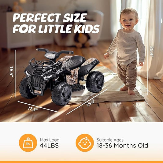 ATV for Kids, 6V Battery Powered Toddler 4 Wheeler w/Music, Light, 1.2mph Max Speed, Kids ATV 4 Wheeler for Toddlers Aged 1.5-3 Years Old, Black
