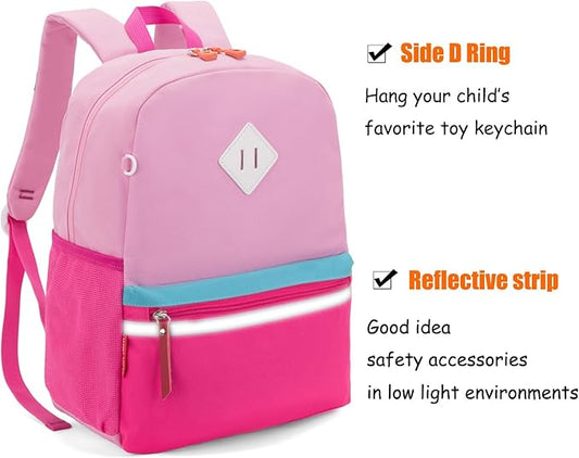 HawLander Little Kids Backpack for Boys or Girls, Toddler School Bag Fits 3 to 6 years old, Pink Rose, 15 Inch