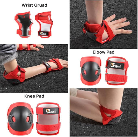 JBM Kids and Youth Knee Pads Elbow Pads Wrist Guards Child Protective Gear Set for Roller Skating, Skateboarding, BMX Biking, Cycling, Inline Skating, Scooter Riding Sports