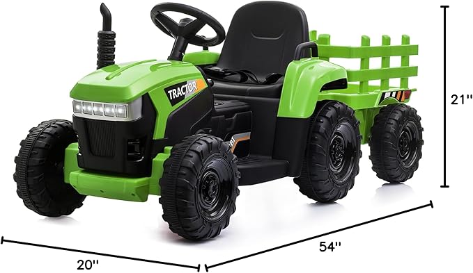 TOBBI Kids Electric Toy Tractor, 12V Battery-Powered Toddlers Ride On Car to Drive, Motorized Trailer Vehicle with 35W Dual Motor/6-Wheels/3-Speeds/LED & Horn Functions for Chirdren Aged 3-6-Green