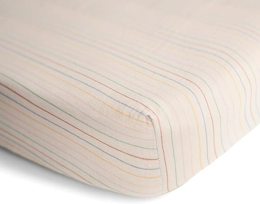 mushie Extra Soft Muslin Fitted MINI Crib Sheet | 24"x 38" (Retro Stripe)