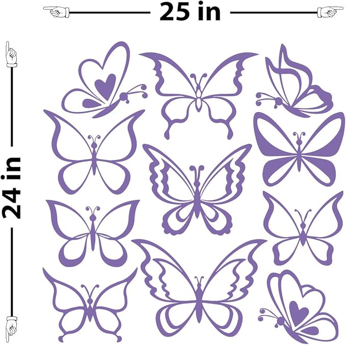The Decal Guru Butterfly Wall Art Vinyl Stickers DIY Nursery or Girls Room Decor Peel and Stick Butterflies Decals (Lavender, 24x25 inches)
