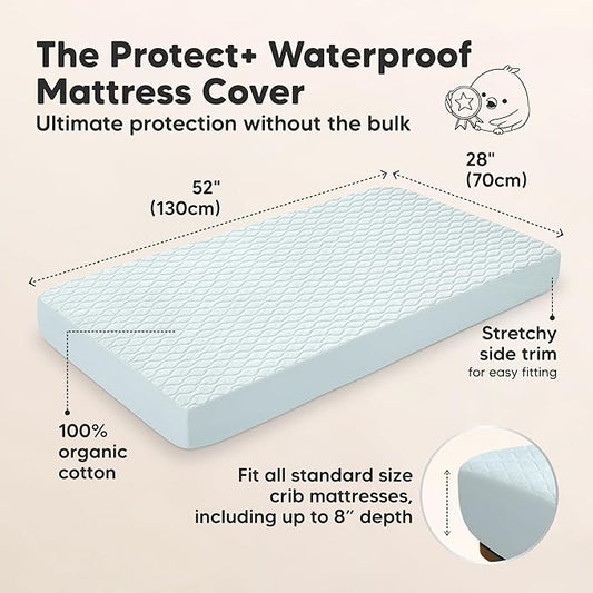 2-Pack Waterproof Crib Mattress Protector Cover Fitted - Quiet Baby Crib Mattress Pad Sheets, 52" x 28" Soft Quilted Cotton Baby Sheet, Machine Washable, Easy Fit, Durable (Frost/Mavy)