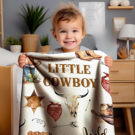 Western Blanket, Western Decor for Nursery Room, Baby Blankets for Boys Girls, Cowboy Baby Blankets, Western Baby Stuff, Soft Warm Lightweight Nursery Bed Blanket for Newborn Toddlers (02, 30x40 in)