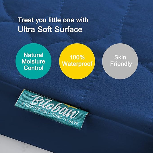 Mini Crib Mattress Protector Sheets Waterproof 2 Pack, Quilted Pack and Play Mattress Pad Cover Fits for Baby Mini Crib/Playen/Pack and Play Mattress, Grey & Navy, 38"x24"