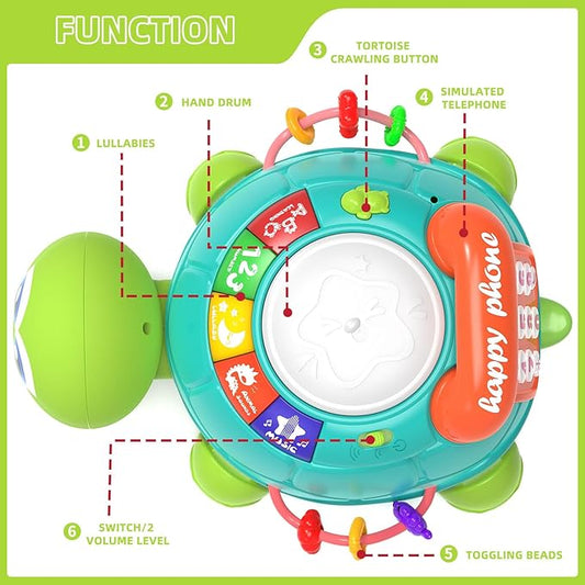 Hanayo Baby Toys 6 to 12 Months,Musical Turtle Crawling Girl Toys for 12-18 Months,Infant Early Learning Educational Toy,Girl & Boy Gift Essentials for Newborn 7 8 9 11+ Months 1-2 Year Old(Green)