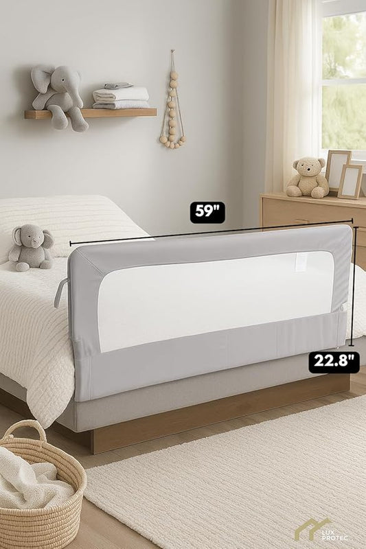 59'' x 22.8" Extra Long Toddler Bed Rail Guard, 1-Pack – Foldable & Portable Safety Rail with Breathable Mesh, Tool-Easy Assembly, Durable Steel Frame, Fits Twin/Full/Queen/King Beds, Grey