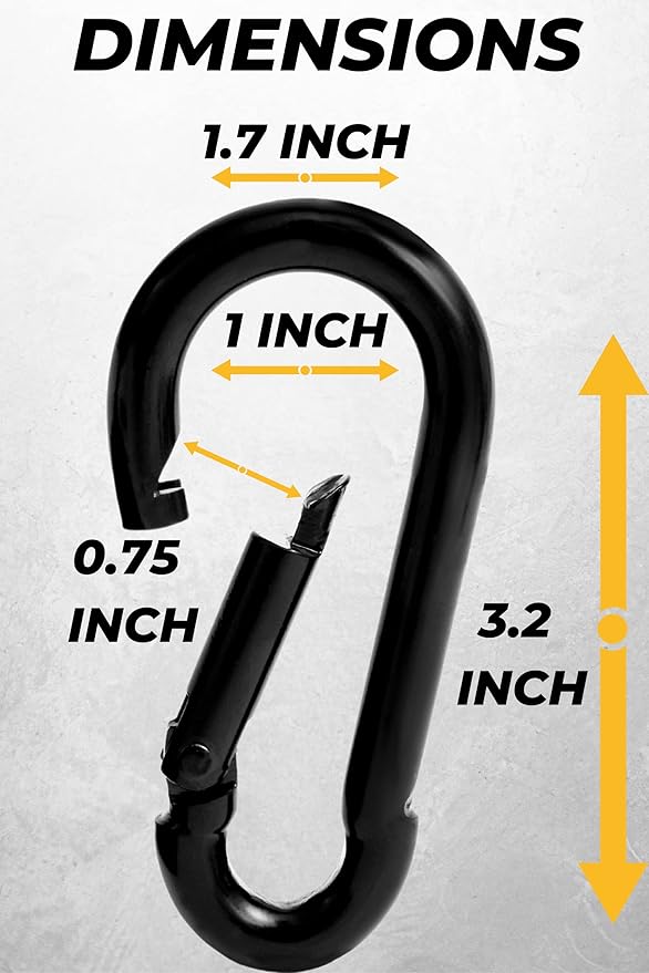 Carabiner Clip 5 PCS - Black Heavy Duty Carabiner Clip - Large Carabiner Clips - Snap Hooks - Perfect for Weight Lifting, Keychain, Dog Leashes & Gym