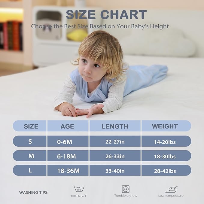 Mosebears Unisex Baby Sleep Sack 1.0 TOG, Supersoft Rayon Made from Bamboo Wearable Blanket with 2-Way Zipper (Sage&Blue,18-36 Months)