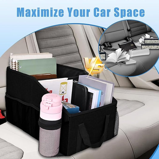 Ldex Car Seat Organizer for Back Seat Front Seat Between Seats,Car Storage Organizer for Kids with Multi- Pockets,Collapsible,cup Holders, Removable Dividers(Black)