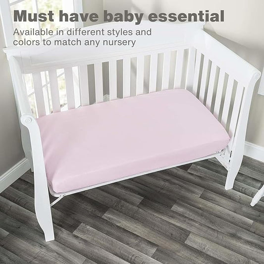 Everyday Kids 2-Pack Fitted Crib Sheets, 100% Soft Breathable Microfiber Baby Sheet, Fits Standard Size Crib Mattress 28in x 52in, Pink Nursery Sheet and White Nursery Sheet