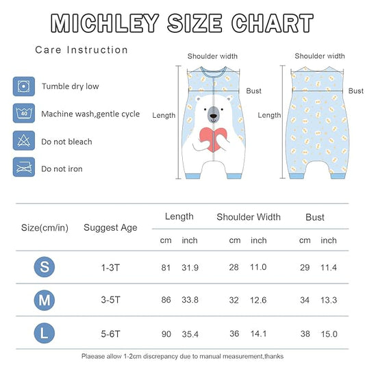 MICHLEY Toddler Sleeping Sack with Feet Newborn Infant Sleeveless Sleeping Bag 2-way Zipper Baby Wearable Blanket for Walkers,Bear,1-3T