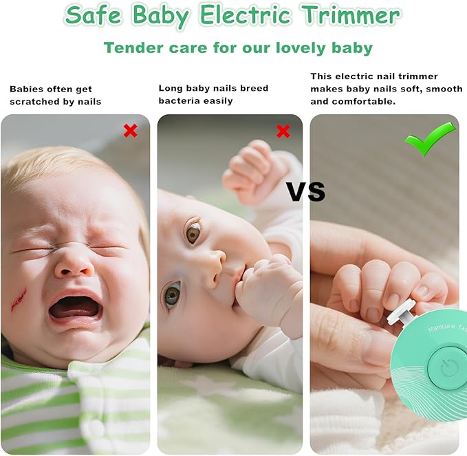 Electric Baby Nail Trimmer, Baby Nail File, Baby Nail Clippers, 6 Grinding Heads, Safe Quiet Baby Nail Grooming Care Kit for Newborn Infant Toddler Adult Battery Operated (Not Included)