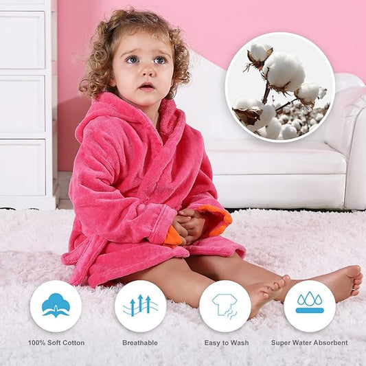 MICHLEY Girls Boys Robe Cotton Towel Baby Animal Dinosaur Style Hooded Bathrobe