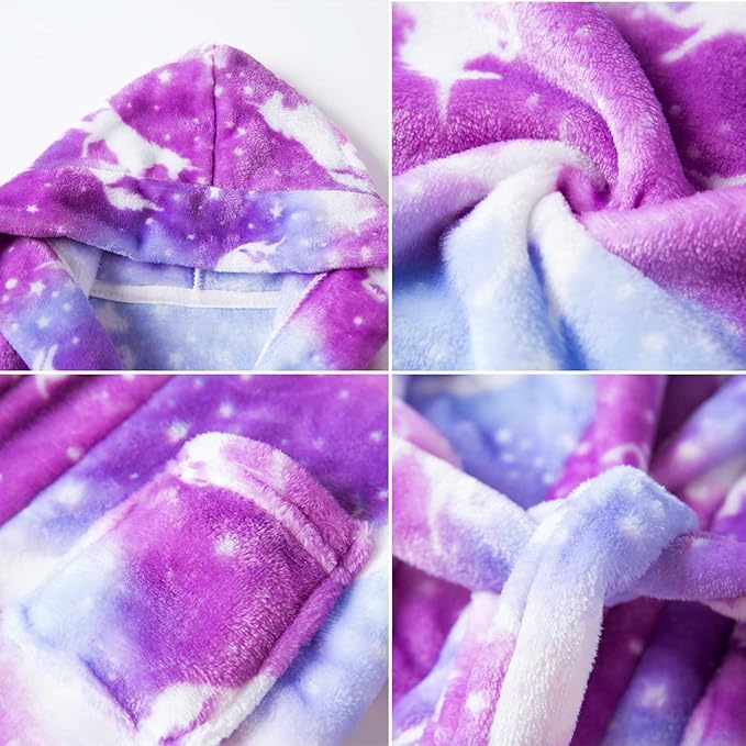 SANGTREE Boys Girls Robe Fleece Hooded Soft Toddler Bathrobe Cute Boys Bathrobe Fuzzy Plush Robes for Kids, 2-12 Years