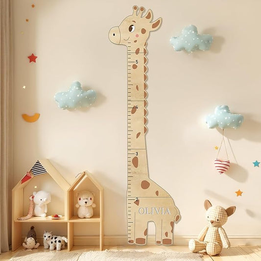 Woodemon Personalized Name Children's Height Measurement Chart for Wall – Giraffe Kids Growth Chart Ruler, Nursery & Playroom Wall Decor 62.8" x 20.1"