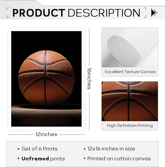 Basketball Wall Art Sports Canvas Poster Boys Room Wall Decor Inspirational Basketball Prints Motivational Quote Pictures Teen Sports Painting Black White Artwork for Kids Bedroom 12x16 Inch Unframed