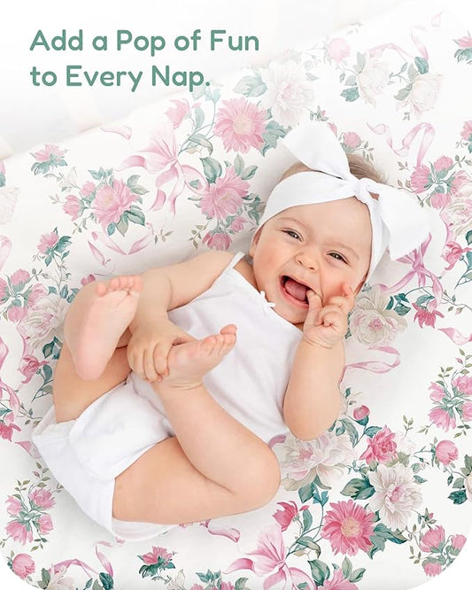Baby Crib Sheets for Standard Crib Mattress - Pink Roses Pattern, Breathable and Soft, Safe and Snug, Fits 28''x52''x9'' Deep Pocket